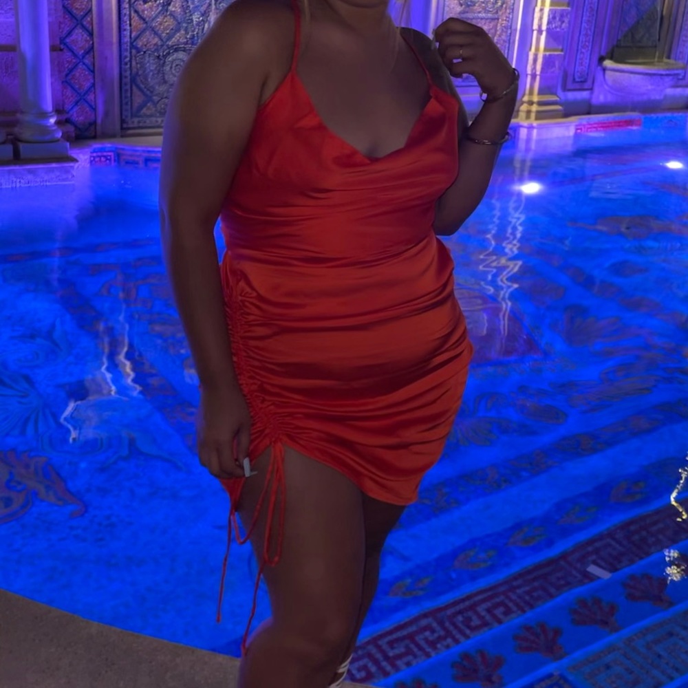 Orange, Ruched Midi Fashion Nova Dress